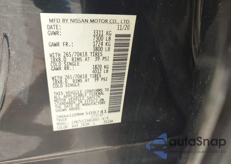 2021 Nissan Titan Sv from USA, damaged, VIN 1N6AA1ED9MN509741